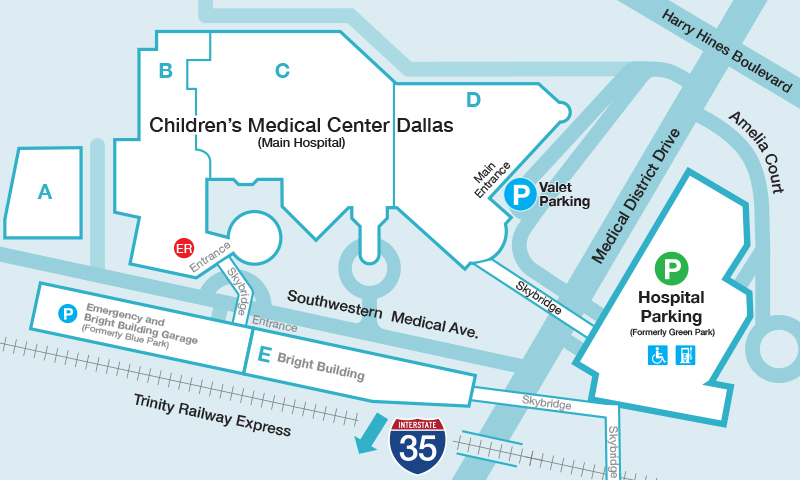 ubicación de estacionamiento autónomo en el Centro Médico de Dallas del Children's Health
