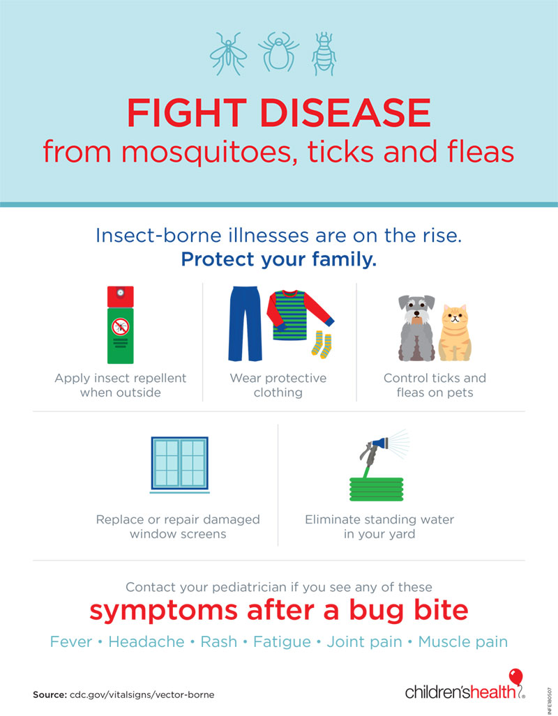 Cómo proteger a su familia contra los mosquitos, las garrapatas y las pulgas con una lista de síntomas a los que debe estar atento.